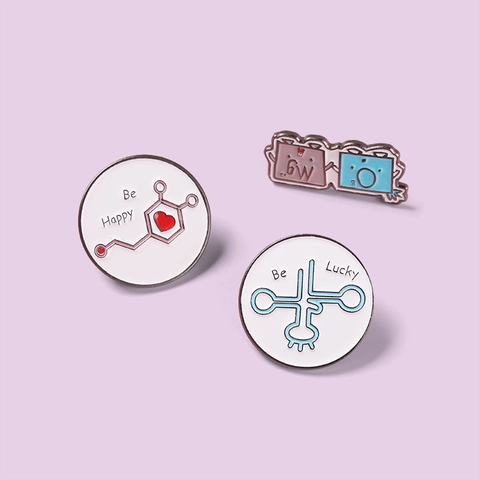 Cartoon Science Chemistry Enamel Pin Brooch Set Biology tRNA Molecule Be Happy Badge Alloy Science Pins For Bags Clothing Accessories