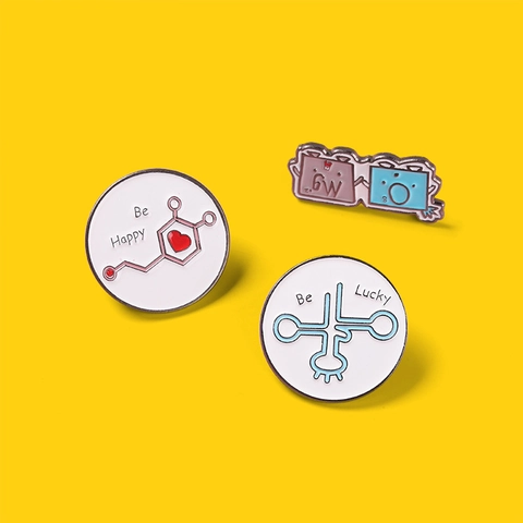 Cartoon Science Chemistry Enamel Pin Brooch Set Biology tRNA Molecule Be Happy Badge Alloy Science Pins For Bags Clothing Accessories