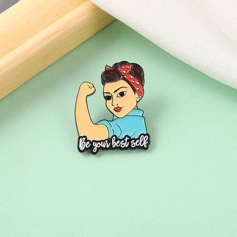 Be Your Best Self Pin de Esmalte de Fuerza Femenina Inspiradora Broche de Metal para Ropa Bolsos Insignia Joyería Regalo