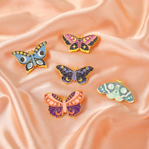 Ensemble de Broches en Émail Papillon et Papillon de Nuit Mystiques Badge Céleste Phases de Lune pour Décor de Vêtements Bijoux en Alliage Insectes Cadeau Femme