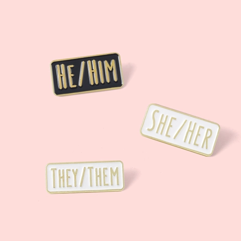 Minimalist Alloy Enamel Gender Pronoun Brooch SHE HER HE HIM THEY THEM Creative Identity Badge Jewelry Pin For Clothing Bag