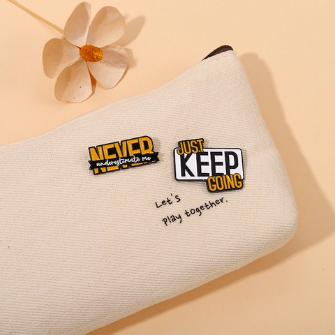 Motivational Enamel Pins Alloy Creative Slogan Badge Never Stop Just Keep Going Brooches For Backpack Hats Jackets Unisex Jewelry