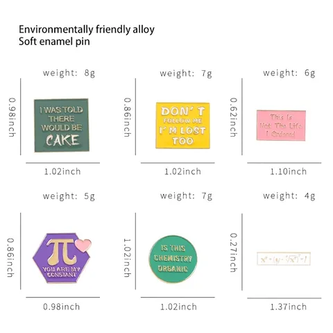 Broche en Émail Alliage Équation Géométrique Citations Amusantes Pi Formule Coeur Mathématique Accessoire Vêtements pour Femmes