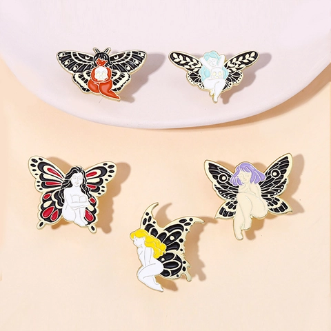 Artistic Alloy Butterfly Fairy Enamel Brooch Pins Unique Illustration Design Vibrant Drip Oil Lapel Badge Jewelry Clothing Decoration Accessories