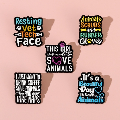 Lot de Brooches en Alliage Émaillé Vet Tech Médical Sauvetage des Animaux Citation Pour Vêtements Sacs Sac à Dos Bijoux Cadeau