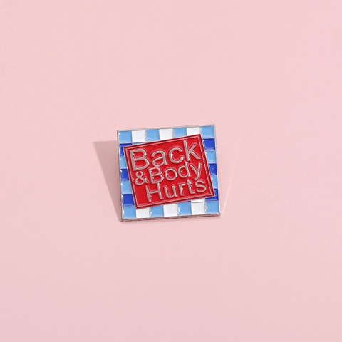 Funny Back & Body Hurts Enamel Brooch Pin Retro Plaid Square Metal Badge Humorous Jewelry For Clothes Backpack Decoration