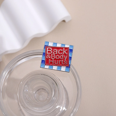 Creative Alloy Square Brooch Back Body Hurts Letter Plaid Gingham Enamel Pin Badge For Clothes Bag Decoration Jewelry Gift