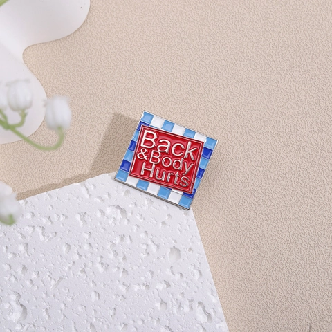 Funny Back & Body Hurts Enamel Brooch Pin Retro Plaid Square Metal Badge Humorous Jewelry For Clothes Backpack Decoration