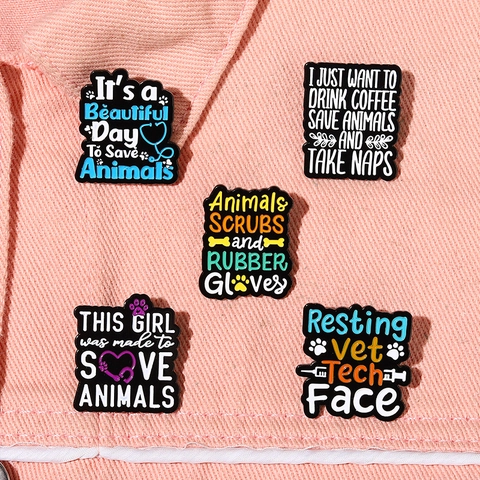 Lot de Brooches en Alliage Émaillé Vet Tech Médical Sauvetage des Animaux Citation Pour Vêtements Sacs Sac à Dos Bijoux Cadeau