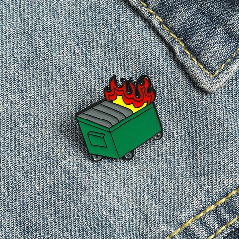 Lustige Müllcontainer Emaille Nadel Cartoon Mülltonne Flamme Brosche Kreative Galvanisierte Legierung Denim Abzeichen Anstecknadel Geschenk