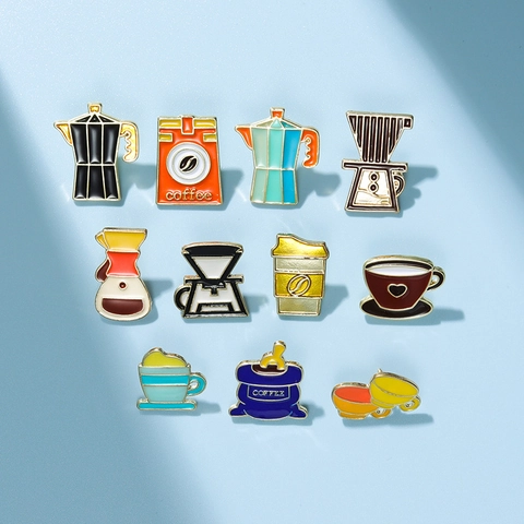 Spilla in Lega Vintage a Tema Caffè Set Spille in Smalto Creative Moka Tazza da Caffè Distintivo Gioielli Regalo Vestiti Zaino