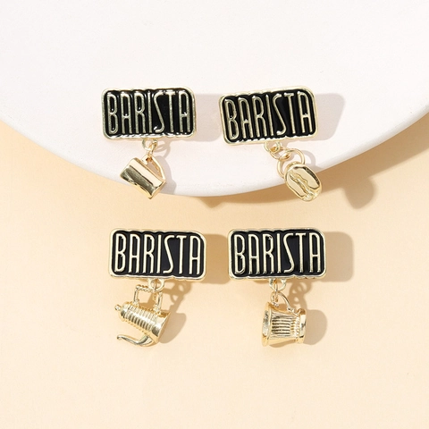 Creative Enamel Barista Brooch Coffee Cup Bean Milk Jug Pot Pendant Alloy Metal Badge Pin For Men Women Coffee Lovers