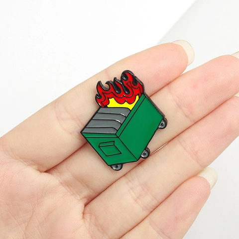 Kreative Dumpster Fire Emaille Pin Lustige Cartoon Legierung Brosche Grüne Mülltonne Flamme Abzeichen Für Rucksack Jacke Hut Schmuck Geschenk