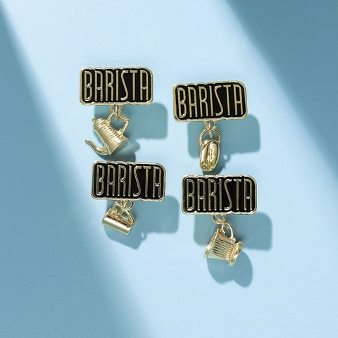 Barista Theme Coffee Brooch Alloy Enamel Pin Gold Black Badge Barista Coffee Pot Cup Bean Pendant Gift For Coffee Lovers