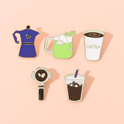 Kaffee Tee Emaille Pin Abzeichen Brosche Legierung Emaille Moka Kanne Tasse Zubehör Für Tasche Kleidung Rucksack Dekor Geschenk Unisex