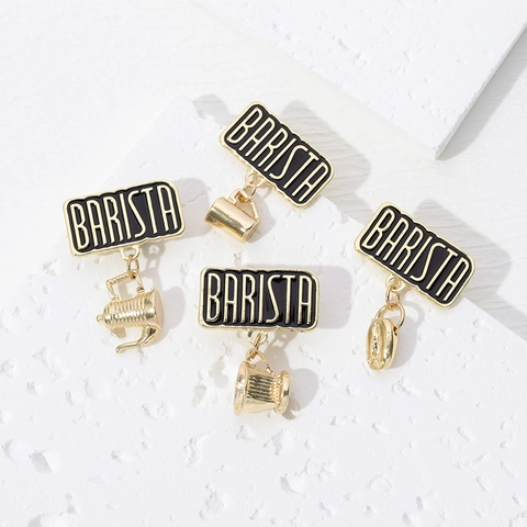 Creative Enamel Barista Brooch Coffee Cup Bean Milk Jug Pot Pendant Alloy Metal Badge Pin For Men Women Coffee Lovers