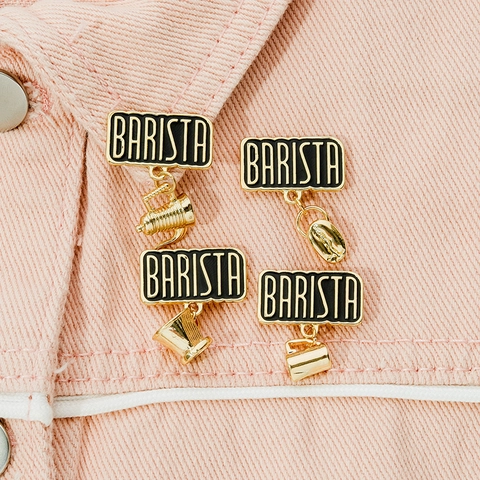 Creative Barista Career Enamel Brooch Pin Set Gold Black Alloy Coffee Pot Bean Cup Pendant Lapel Pin For Coffee Lover Jewelry