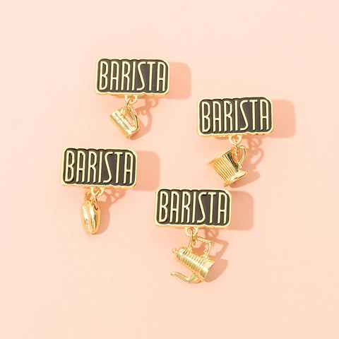 Creative Barista Career Enamel Brooch Pin Set Gold Black Alloy Coffee Pot Bean Cup Pendant Lapel Pin For Coffee Lover Jewelry