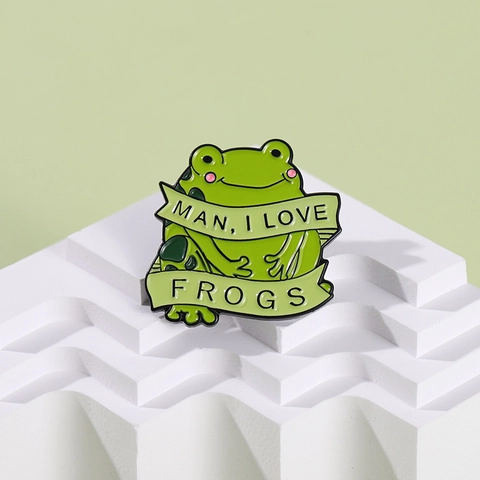 Divertente Spilla in Smalto Rana Cartone Animato MAN I LOVE FROGS Lettera Lega Laccata Spilla Simpatico Distintivo Animale Zaino Unisex