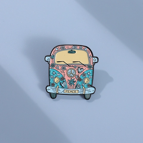 Spilla in Smalto Autobus Hippie Retro Fiore Cuore Segno della Pace Lega di Metallo Distintivo Spilla per Borse Giacche Gioielli Decorazione Regalo