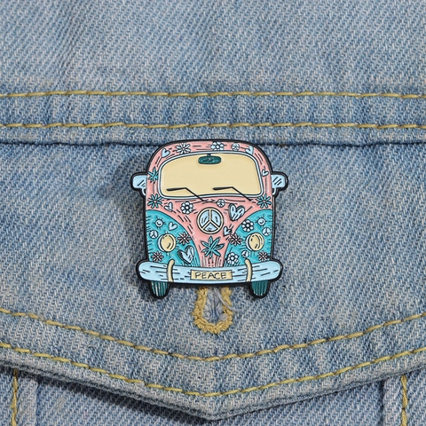 Spilla in Smalto Autobus Hippie Retro Fiore Cuore Segno della Pace Lega di Metallo Distintivo Spilla per Borse Giacche Gioielli Decorazione Regalo