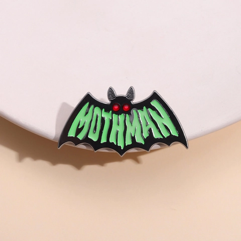 Glow In The Dark Mothman Enamel Brooch Alloy Bat Shaped Pin Halloween Urban Legend Accessories Jewelry For Bags Clothing