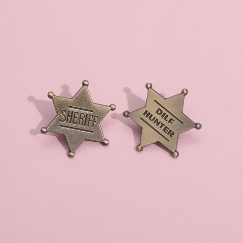 Étoile à Six Branches Vintage Badge en Métal Broche Sheriff DILF Hunter Inscription Alliage Épingle Pour Vêtements Sac Sac à Dos Accessoires