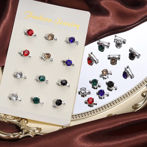 French Minimalist Alloy Rhinestone Round Brooch Multi-color Crystal Lapel Pin For Women Shirt Suit Accessories