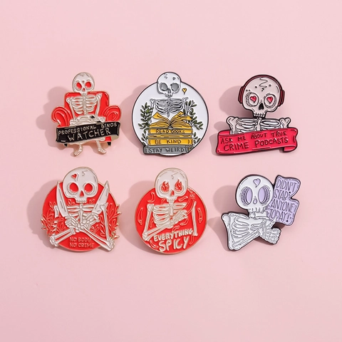 Lustige Halloween Skelett Emaille Pin Punk Metall Brosche Abzeichen Mit Humorvollem Slogan Für Jacke Rucksack Unisex Geschenk