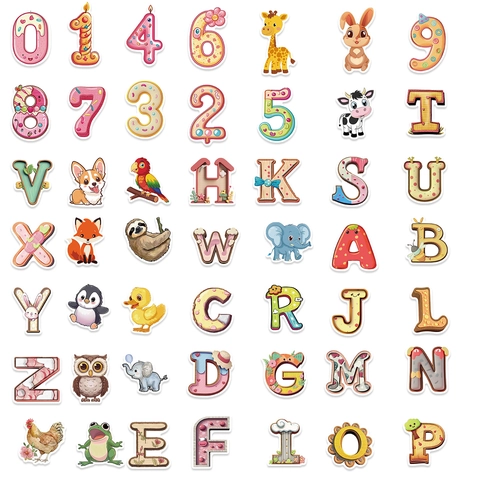 Adesivi Cartone Animato Animali Alfabeto Numeri Impermeabile PVC Fai Da Te Decalcomanie Per Bambini Laptop Valigia Borraccia Scrapbooking