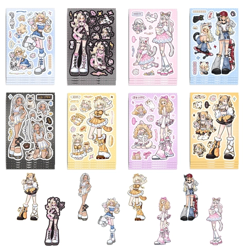 Adesivi Impermeabili in PVC Kawaii Anime Cat Girl Per Scrapbooking Diario Fai Da Te Decalcomanie Per Cover Del Telefono Stili Assortiti