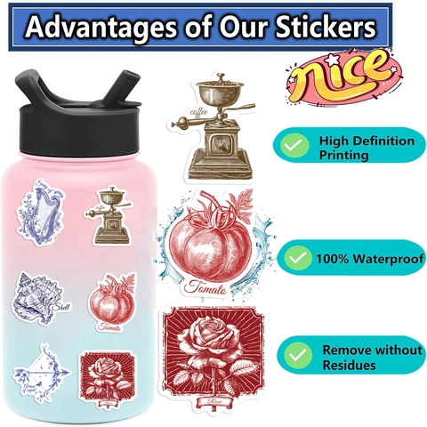 Vintage Retro Handgezeichnete Aufkleber Kollektion Für Laptop Gepäck Gitarre Journaling Wasserdichte PVC Asthetische Decals Für Scrapbooking
