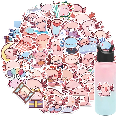 Autocollants Imperméables Axolotl de Dessin Animé Mignon Ordinateur Portable Bouteille d'Eau Bagages Décalcomanies Décoratives Enfants Étudiants Cadeau