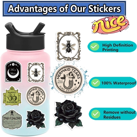 Vintage Gothic Apothecary Potion Label Stickers Αδιάβροχα Ματ PVC Αυτοκόλλητα Για Μπουκάλια Νερού Laptop Scrapbooking Μυστήριο Μαγεία Θέμα Διακόσμηση