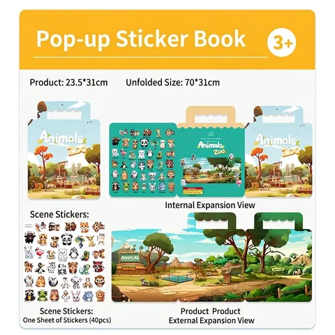 Libro di Adesivi Jelly Portatile Tema Zoo Riutilizzabile Educativo Busy Board Puzzle Giocattolo per Bambini Attività DIY
