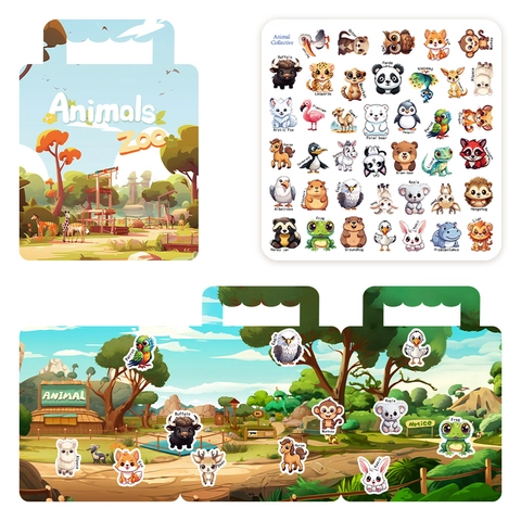 Libro di Adesivi Jelly Portatile Tema Zoo Riutilizzabile Educativo Busy Board Puzzle Giocattolo per Bambini Attività DIY