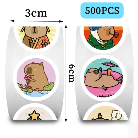 Cartoon Capybara Washi Paper Stickers Round Self Adhesive Decorative Labels For DIY Scrapbooking Journal Planning Stationery Supplies