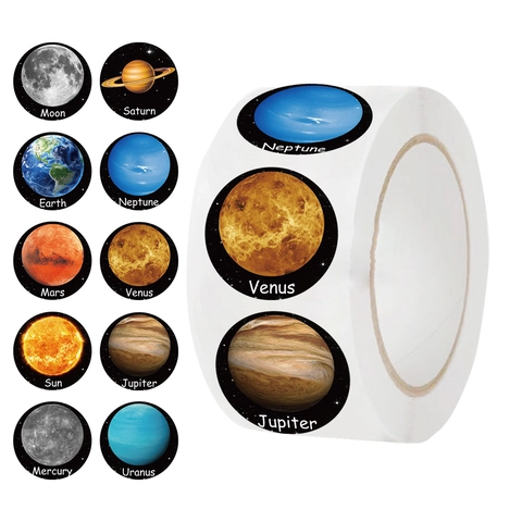 Solar System Planet Decorative Stickers Washi Paper Round Celestial Body Labels For Scrapbooking Journal Envelope Sealing School Stationery