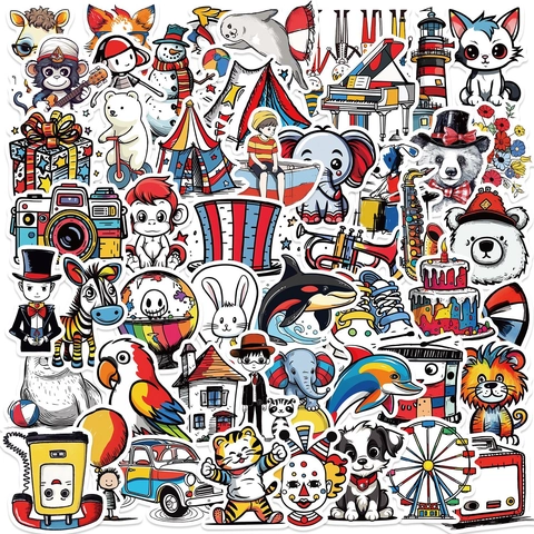 Autocollants Graffiti de Cirque en Dessin Animé Imperméables Décalcomanies PVC Pour Ordinateur Guitare Bagage Téléphone DIY Scrapbooking