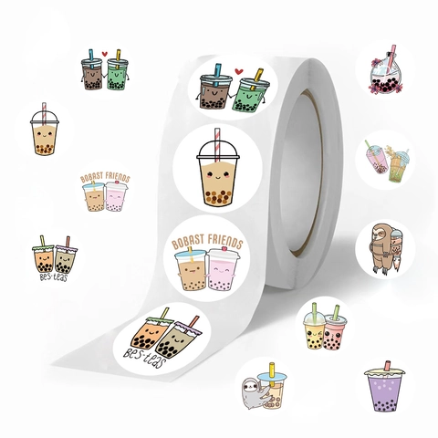 Niedliche Cartoon Bubble Tea Und Faultier Washi Papier Aufkleber Dekorative Runde Etiketten Für DIY Scrapbooking Geschenkverpackung