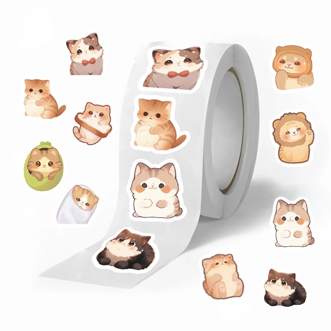 Cute Cartoon Cat Sticker Roll Washi Paper Decorative Sealing Labels For Scrapbooking Journaling Envelope DIY Crafts Kids Gift Stickers