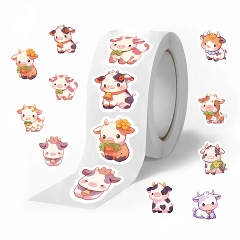 Cartoon Cow Scrapbooking Stickers Washi Self Adhesive Decals For Envelope Sealing Planner DIY Journal Decoration Stationery Gift