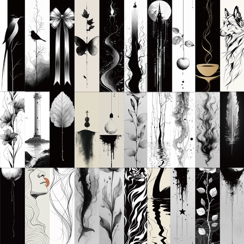 Minimalist Black White Line Art Bookmarks Botanical Floral Animal Pattern Decorative Paper Bookmarks for Students Novels