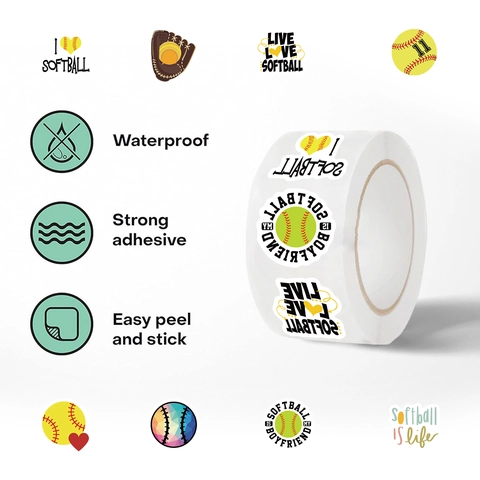 Softball Washi Stickers Decorative Envelope Sealer For Handbook DIY Sporty Heart Glove Pattern Waterproof Adhesive Label (JJT032)