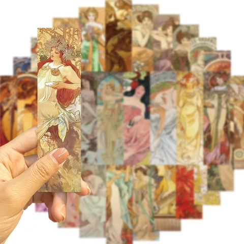 Mucha Art Nouveau Vintage Paper Bookmarks For Reading DIY Art Illustration Retro Female Portrait Floral Bookmark Set