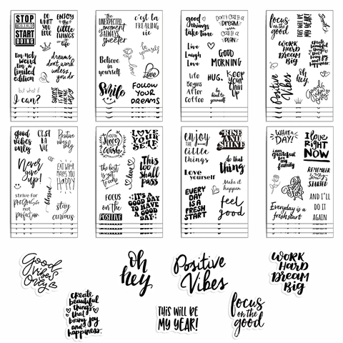 Black White English Inspirational Quote Stickers Waterproof PVC DIY Decorative Decals For Journal Scrapbook Water Bottle