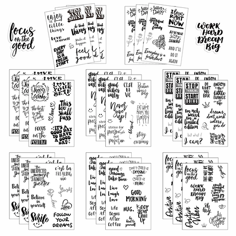 Black White English Inspirational Quote Stickers Waterproof PVC DIY Decorative Decals For Journal Scrapbook Water Bottle