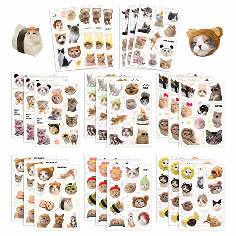 Niedliche Cartoon Katzen Aufkleber Sortierte Muster Wasserdicht PVC DIY Dekorative Decals Für Journal Laptop Scrapbooking Kinder Geschenk