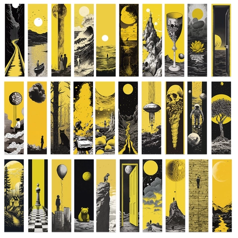 Ensemble de Marque-pages Illustration Surréalisme Artistique Jaune Papier Imperméable Carton Pour Amoureux des Livres Cadeau