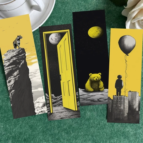 Ensemble de Marque-pages Illustration Surréalisme Artistique Jaune Papier Imperméable Carton Pour Amoureux des Livres Cadeau